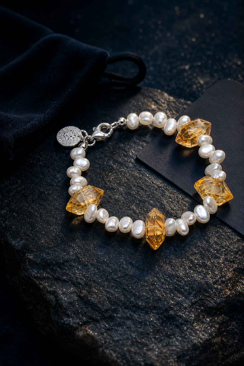 Golden Tide Citrine Pearl Bracelet packaging flat lay