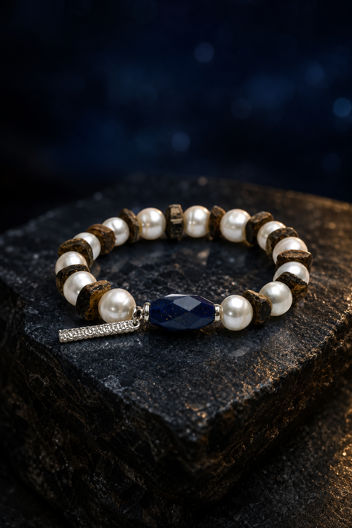 Hidden Blue Lapis Pearl Bracelet side or closure detail