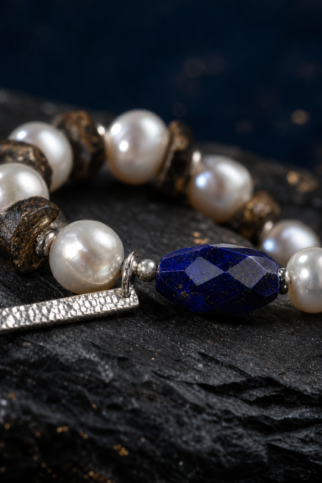 Hidden Blue Lapis Pearl Bracelet crystal texture close-up