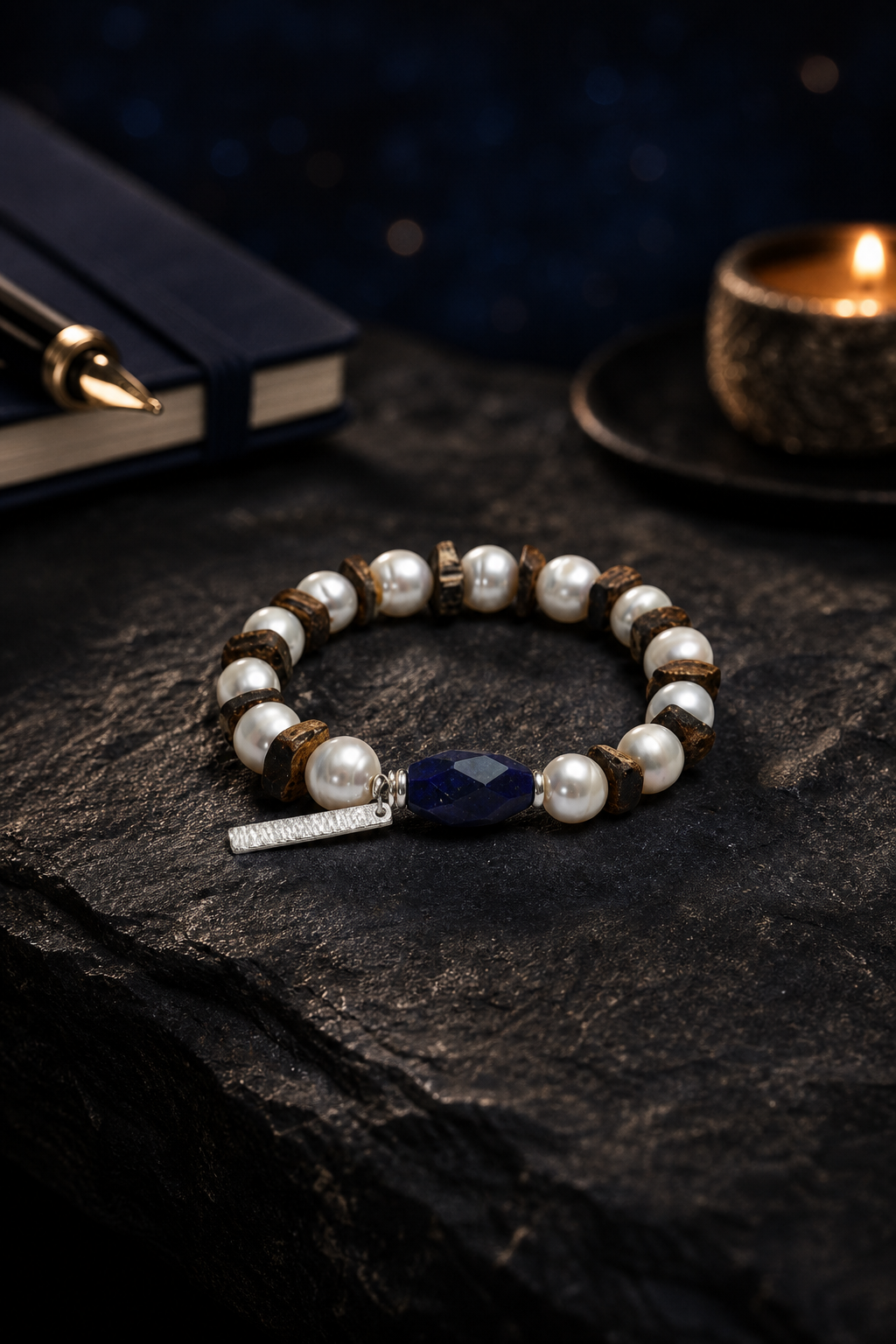 Hidden Blue Lapis Pearl Bracelet styled for daily wear, meditation, work desk ritual use