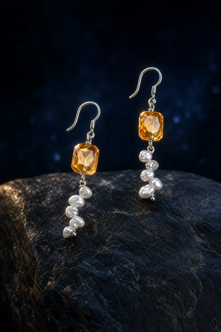 Honey Cascade Citrine Pearl Earrings (6.0 cm) angled three-quarter product view