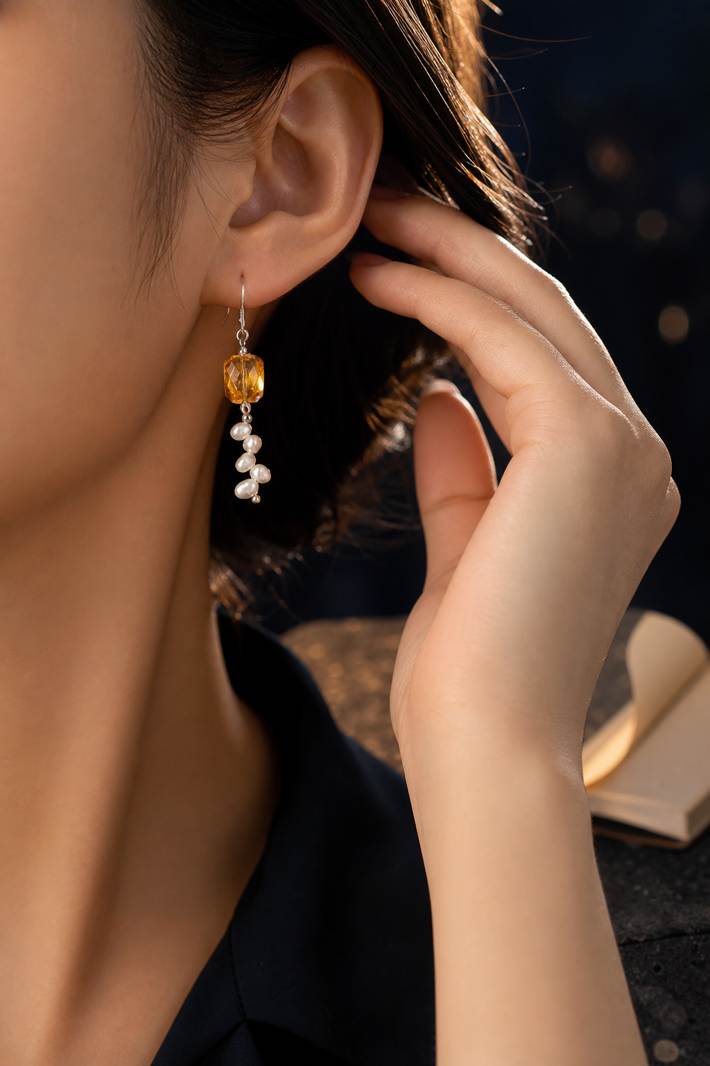 Honey Cascade Citrine Pearl Earrings (6.0 cm) lifestyle ritual context