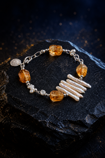 Honey Fringe Citrine Pearl Bracelet