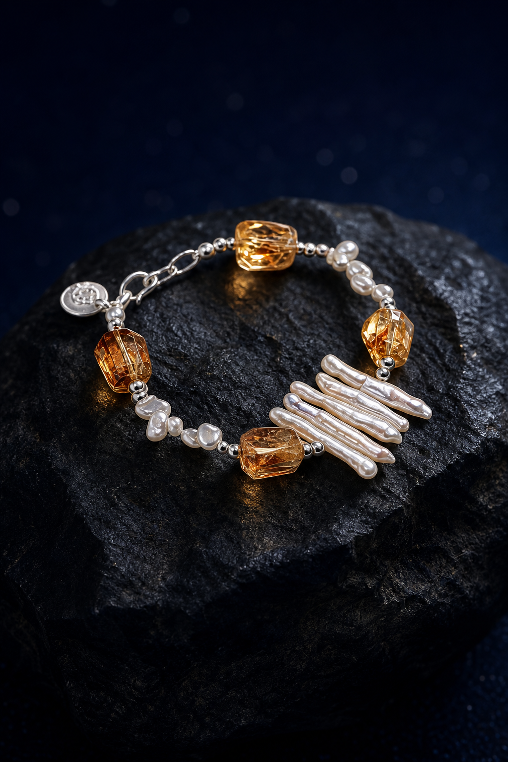 Honey Fringe Citrine Pearl Bracelet angled three-quarter product view