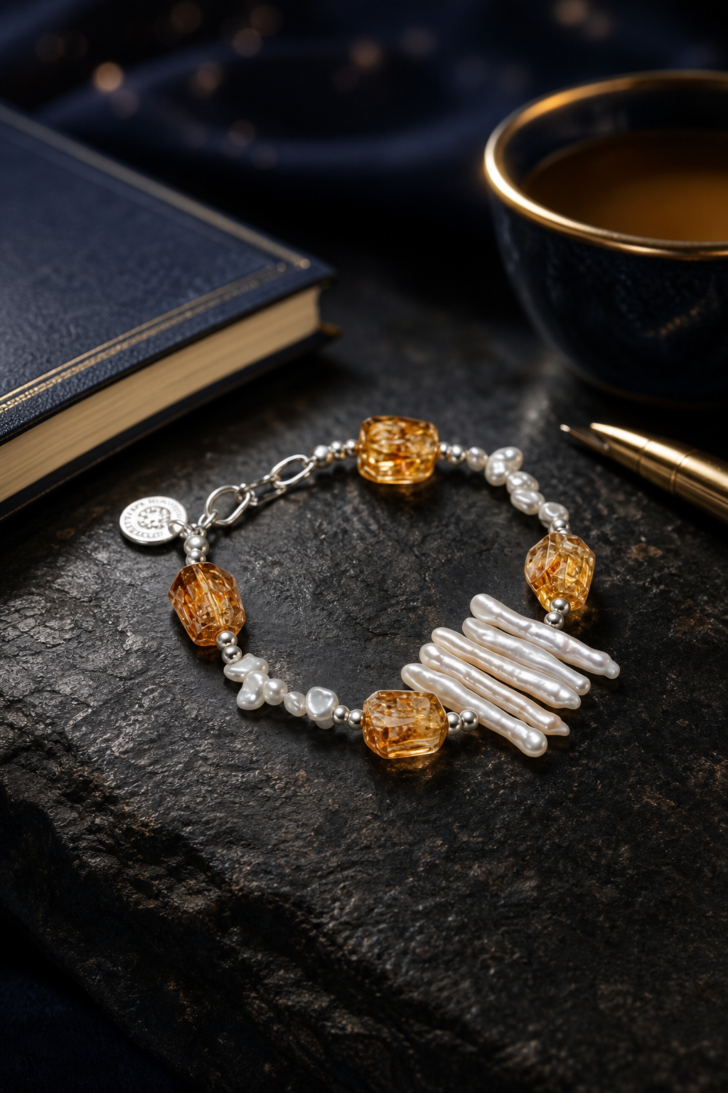 Honey Fringe Citrine Pearl Bracelet styled for daily wear, manifestation, work desk ritual use