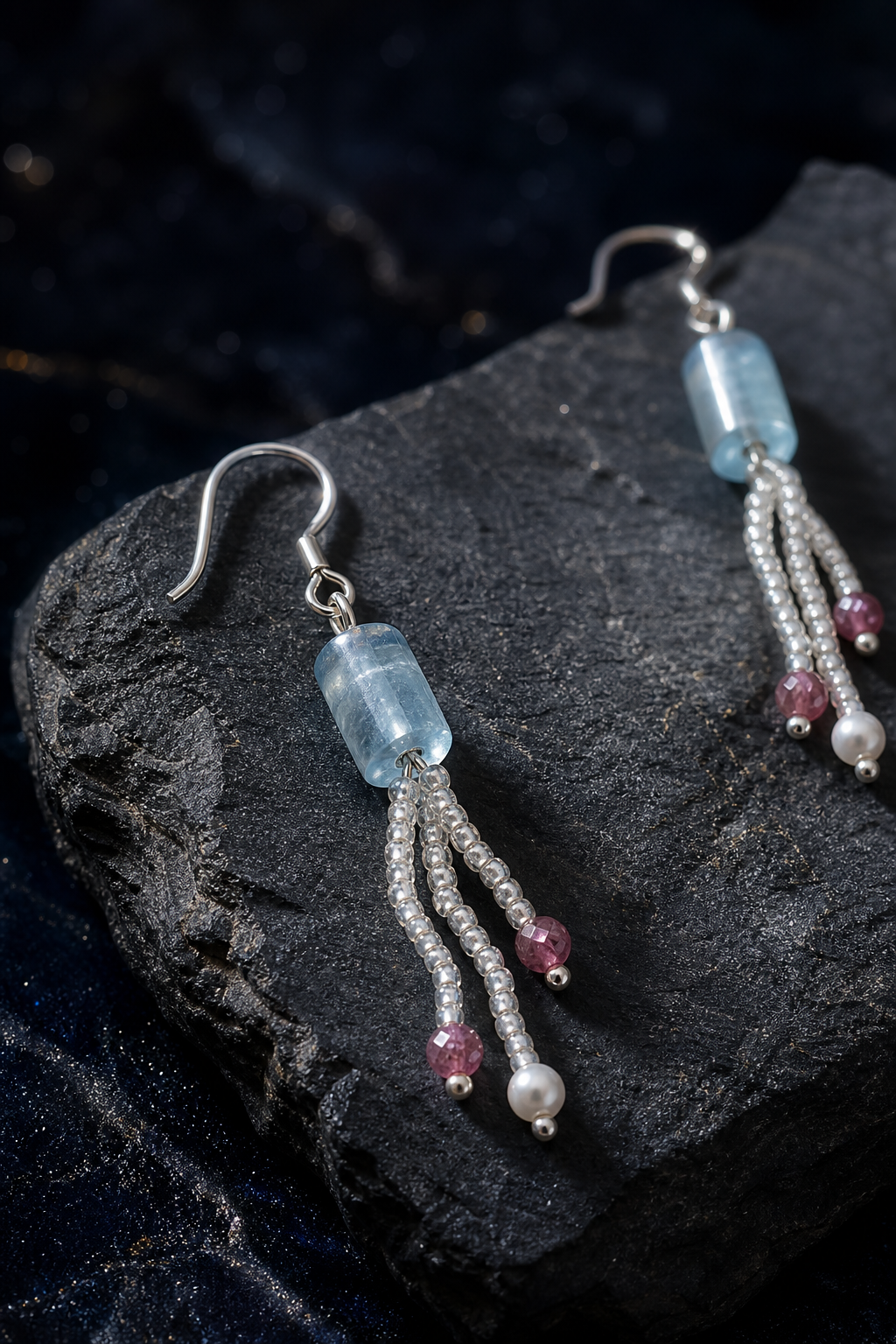 Ice Blue Tourmaline Pearl Earrings (6.1 cm) side or closure detail
