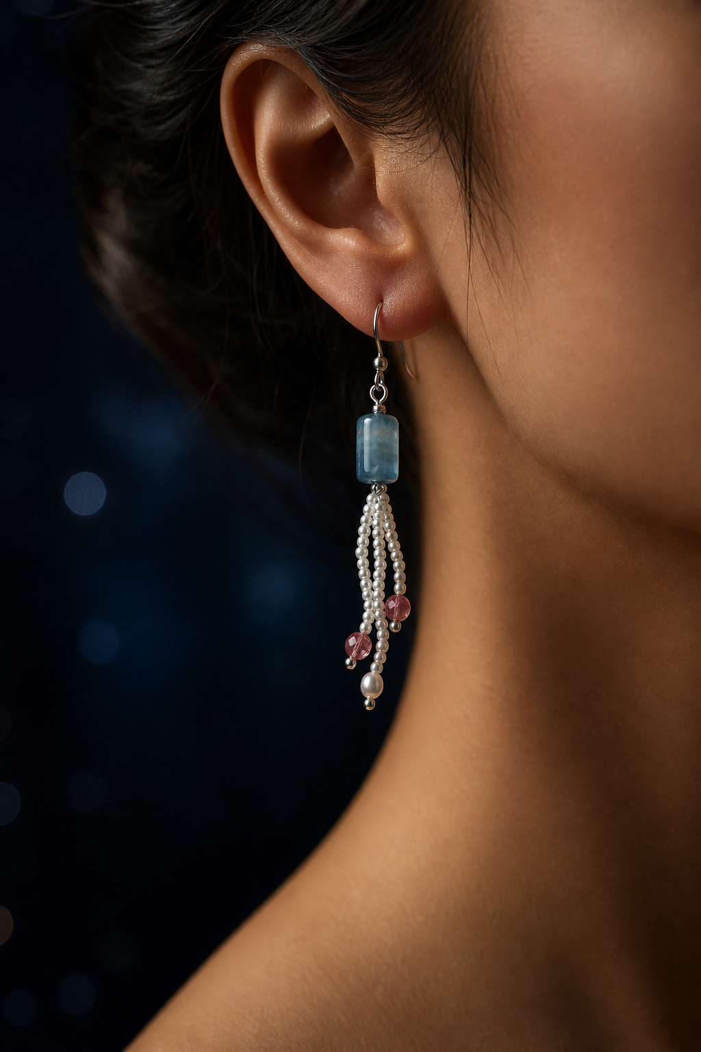 Ice Blue Tourmaline Pearl Earrings (6.1 cm) lifestyle ritual context