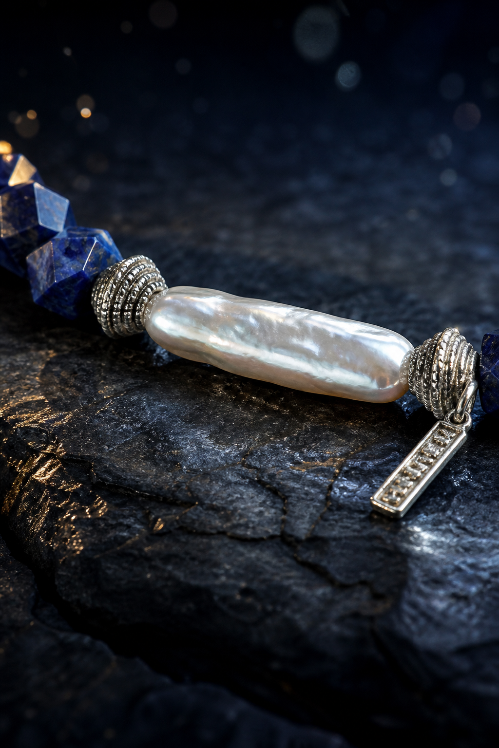 Ice Current Blue Pearl Bracelet crystal texture close-up