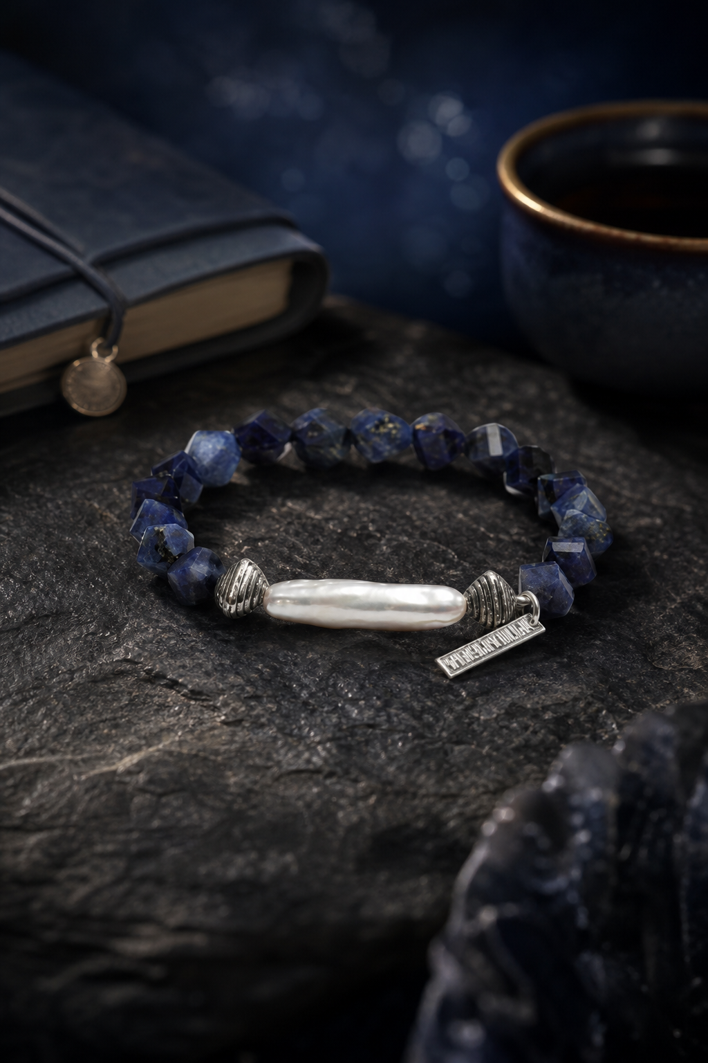Ice Current Blue Pearl Bracelet styled for daily wear, meditation, work desk ritual use