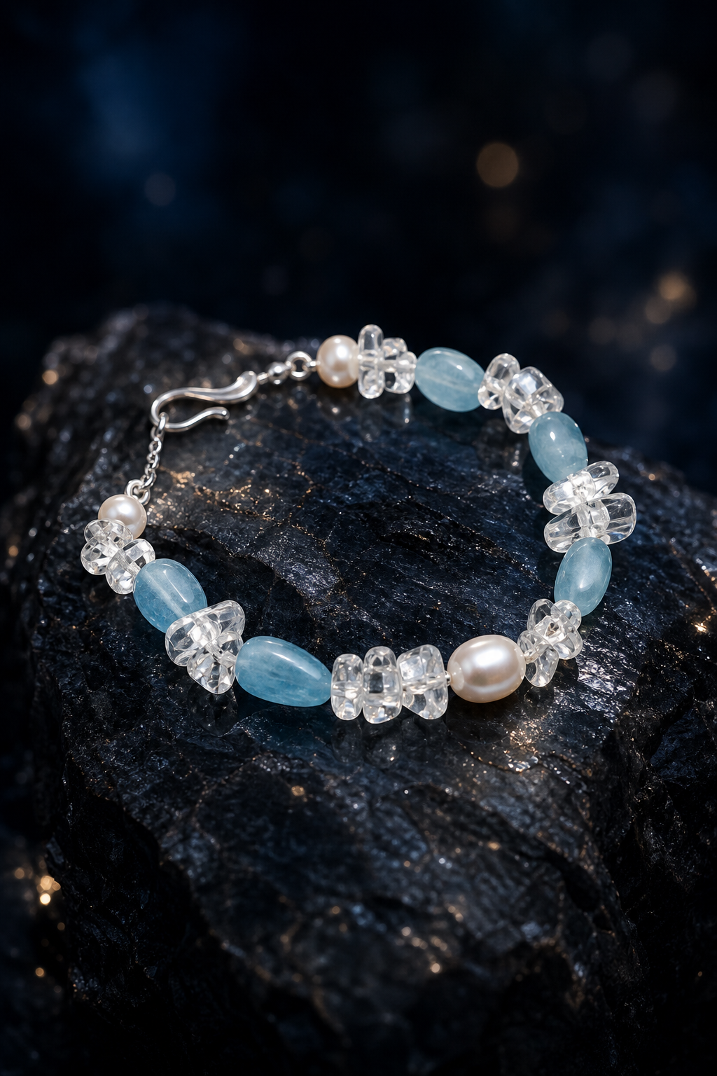 Ice Thread Blue Quartz Bracelet angled three-quarter product view