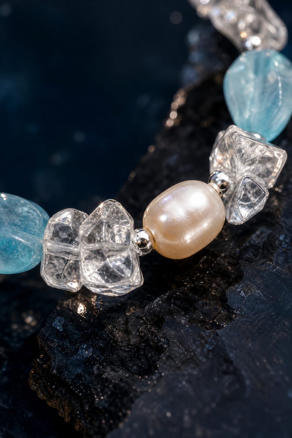 Ice Thread Blue Quartz Bracelet crystal texture close-up