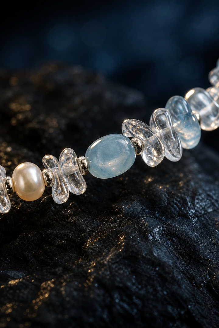 Ice Thread Blue Quartz Necklace crystal texture close-up