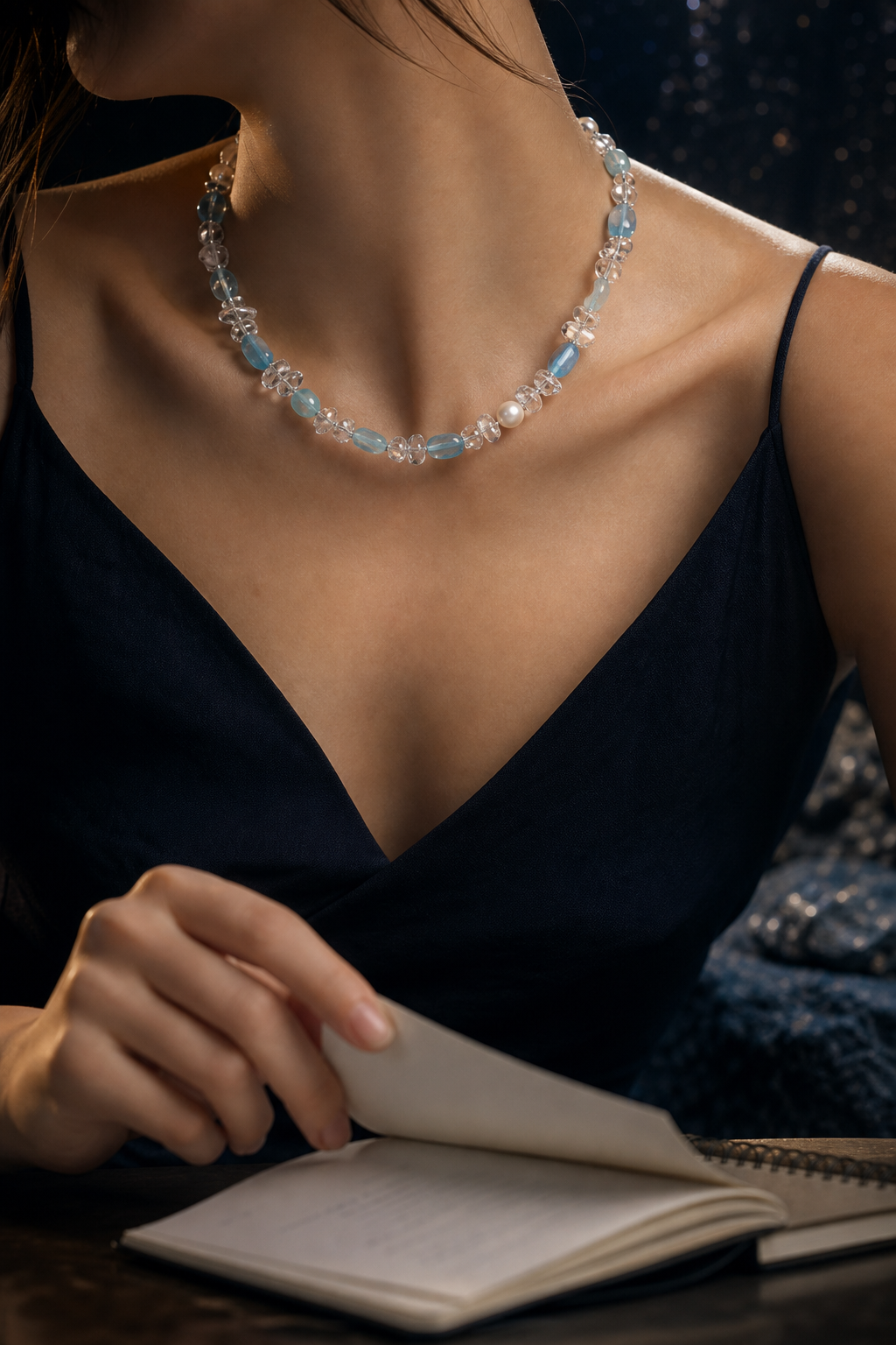 Ice Thread Blue Quartz Necklace lifestyle ritual context