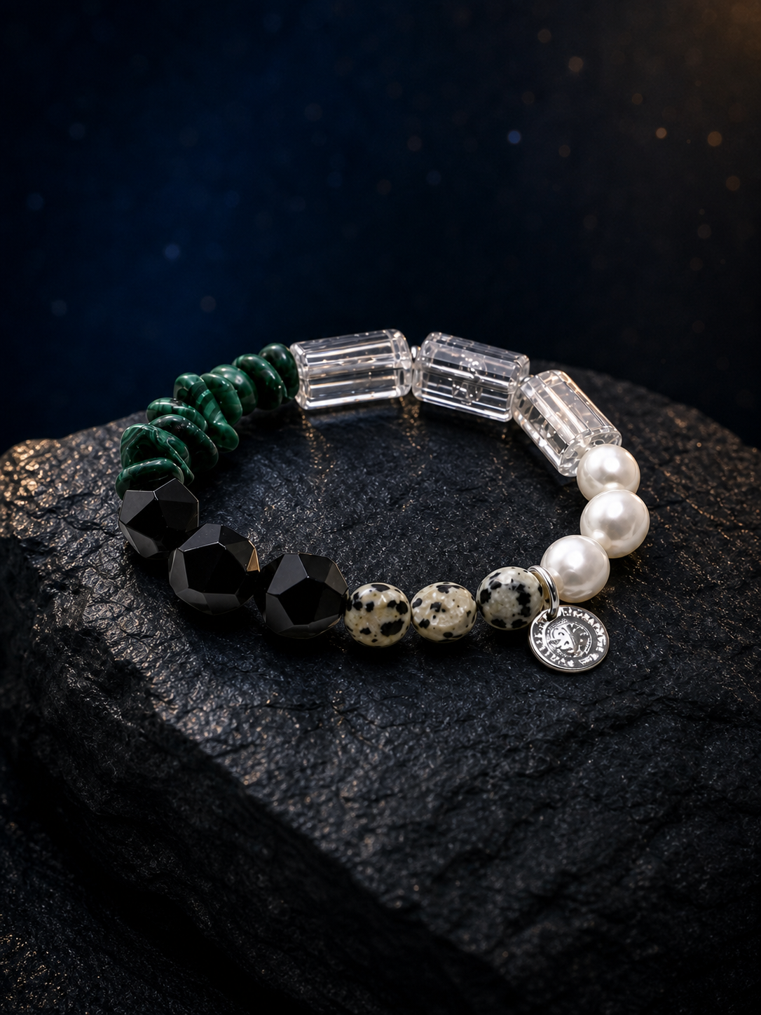 Ink Ridge Malachite Pearl Bracelet angled three-quarter product view