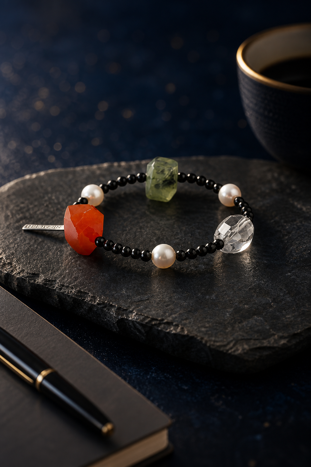 Jadeflare Mixed Gem Bracelet styled for daily wear, travel, work desk ritual use