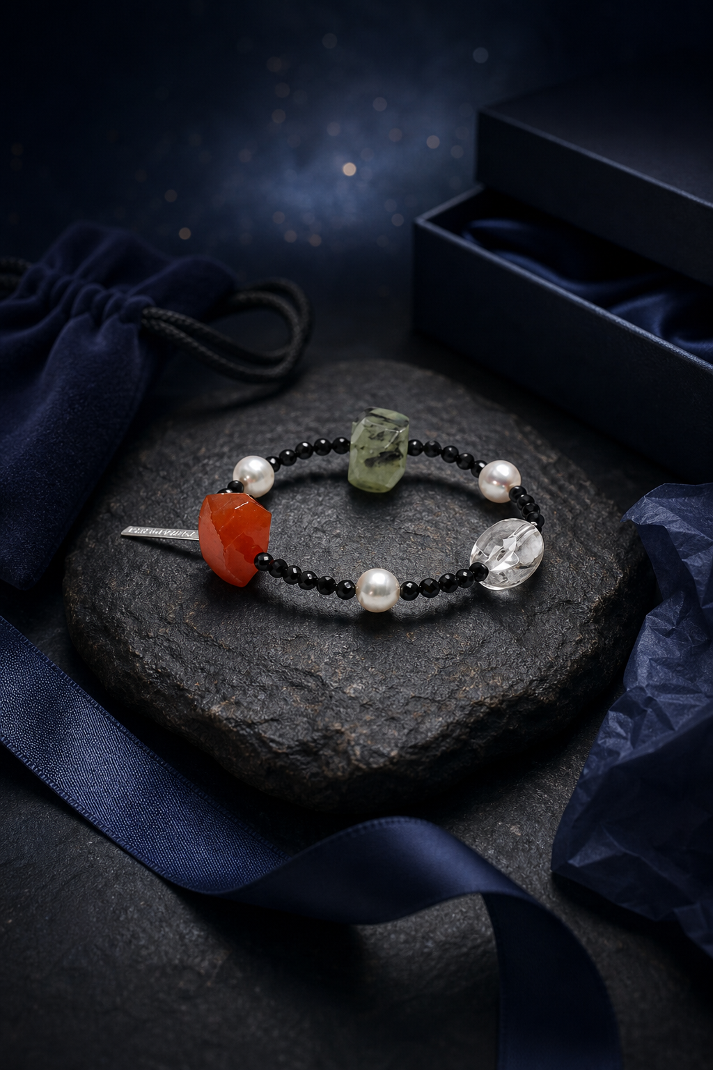 Jadeflare Mixed Gem Bracelet packaging flat lay