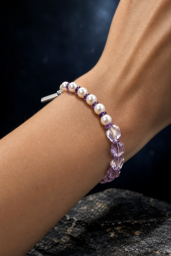 Lilac Drift Amethyst Bracelet faceless model close-up