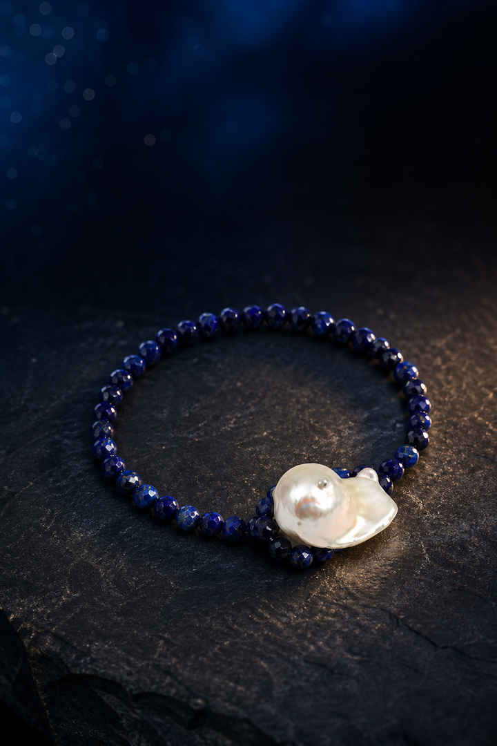 Midnight Lapis Pearl Bracelet angled three-quarter product view
