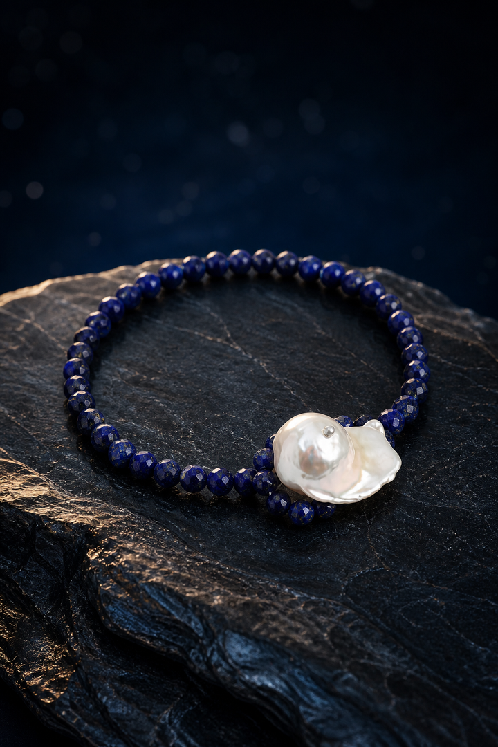 Midnight Lapis Pearl Bracelet side or closure detail