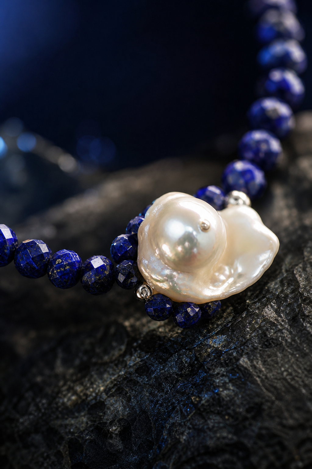 Midnight Lapis Pearl Bracelet crystal texture close-up