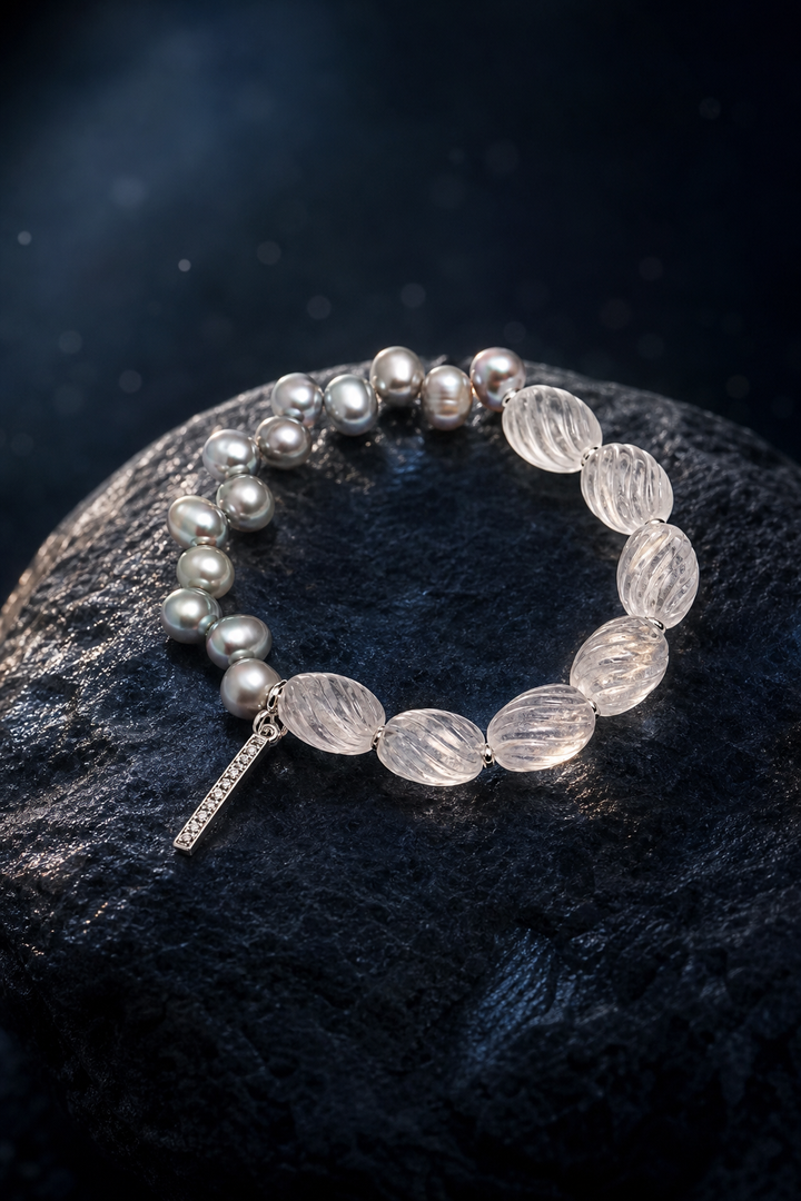 Mistglass Quartz Pearl Bracelet angled three-quarter product view