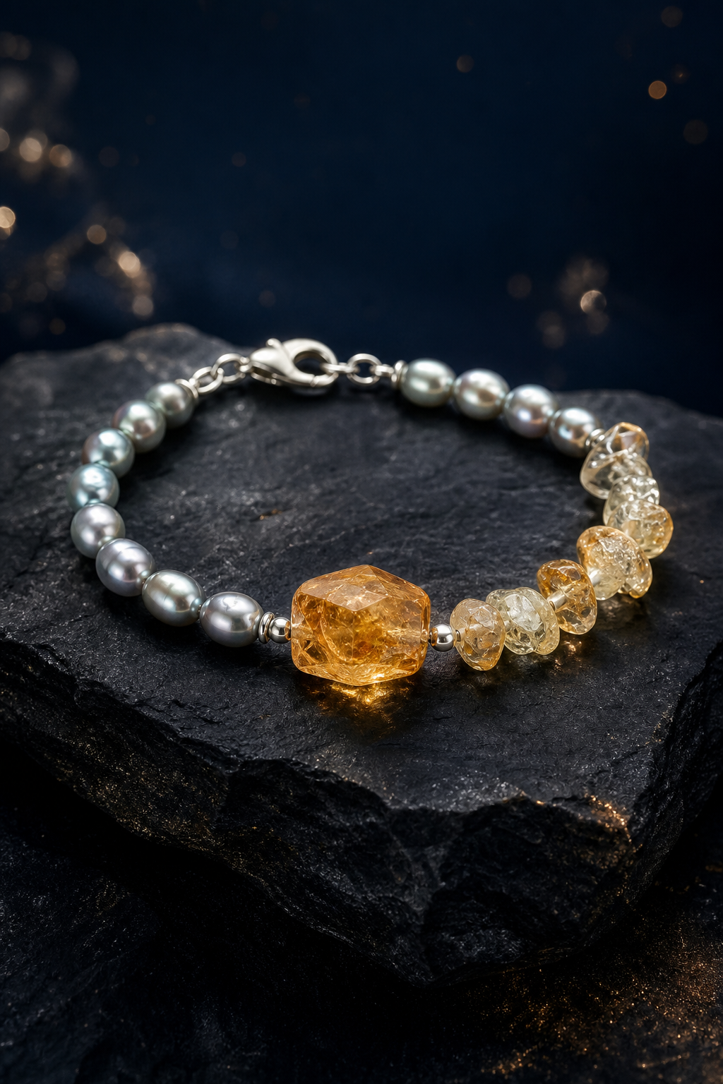 Mistwarm Citrine Pearl Bracelet side or closure detail