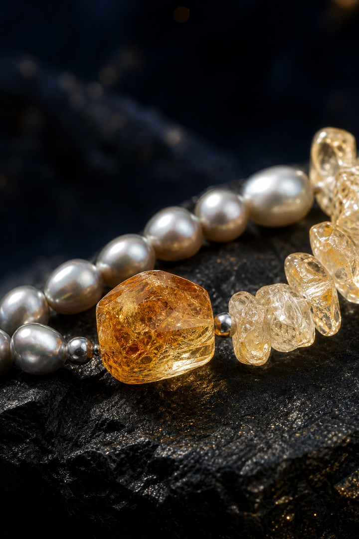 Mistwarm Citrine Pearl Bracelet crystal texture close-up