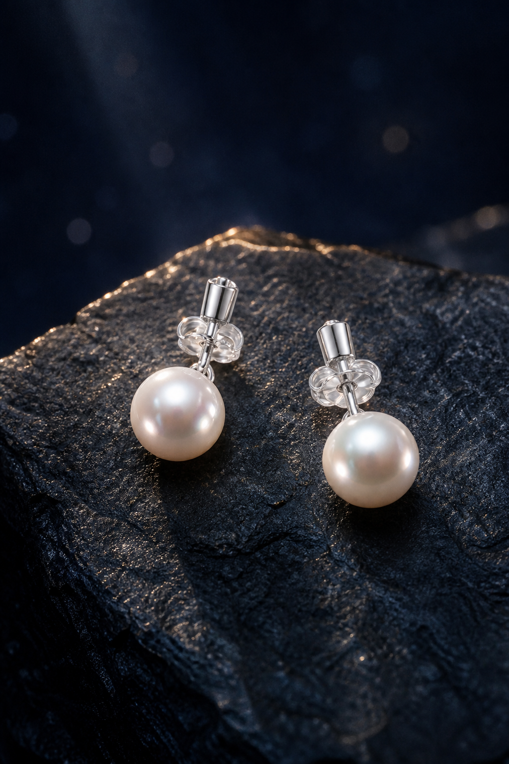 Moondrop Pearl Stud Earrings angled three-quarter product view
