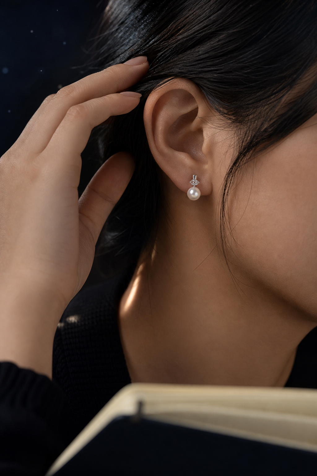 Moondrop Pearl Stud Earrings lifestyle ritual context