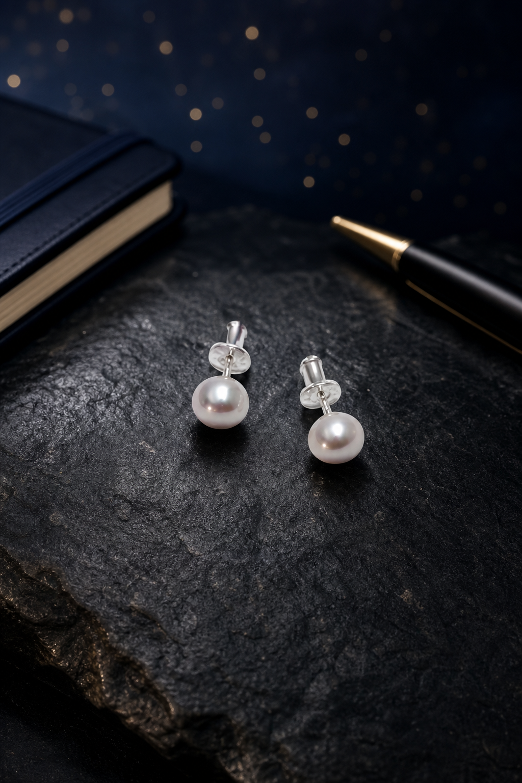 Moondrop Pearl Stud Earrings styled for daily wear, work desk, travel ritual use