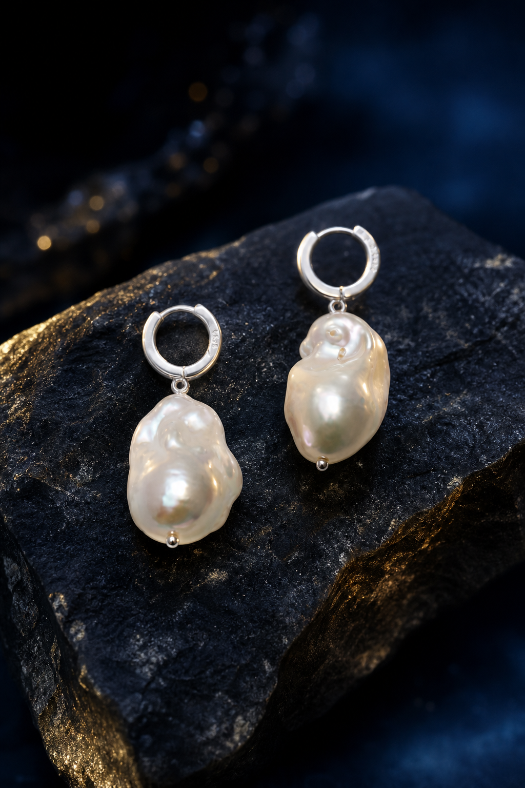 Moonfall Baroque Pearl Earrings angled three-quarter product view