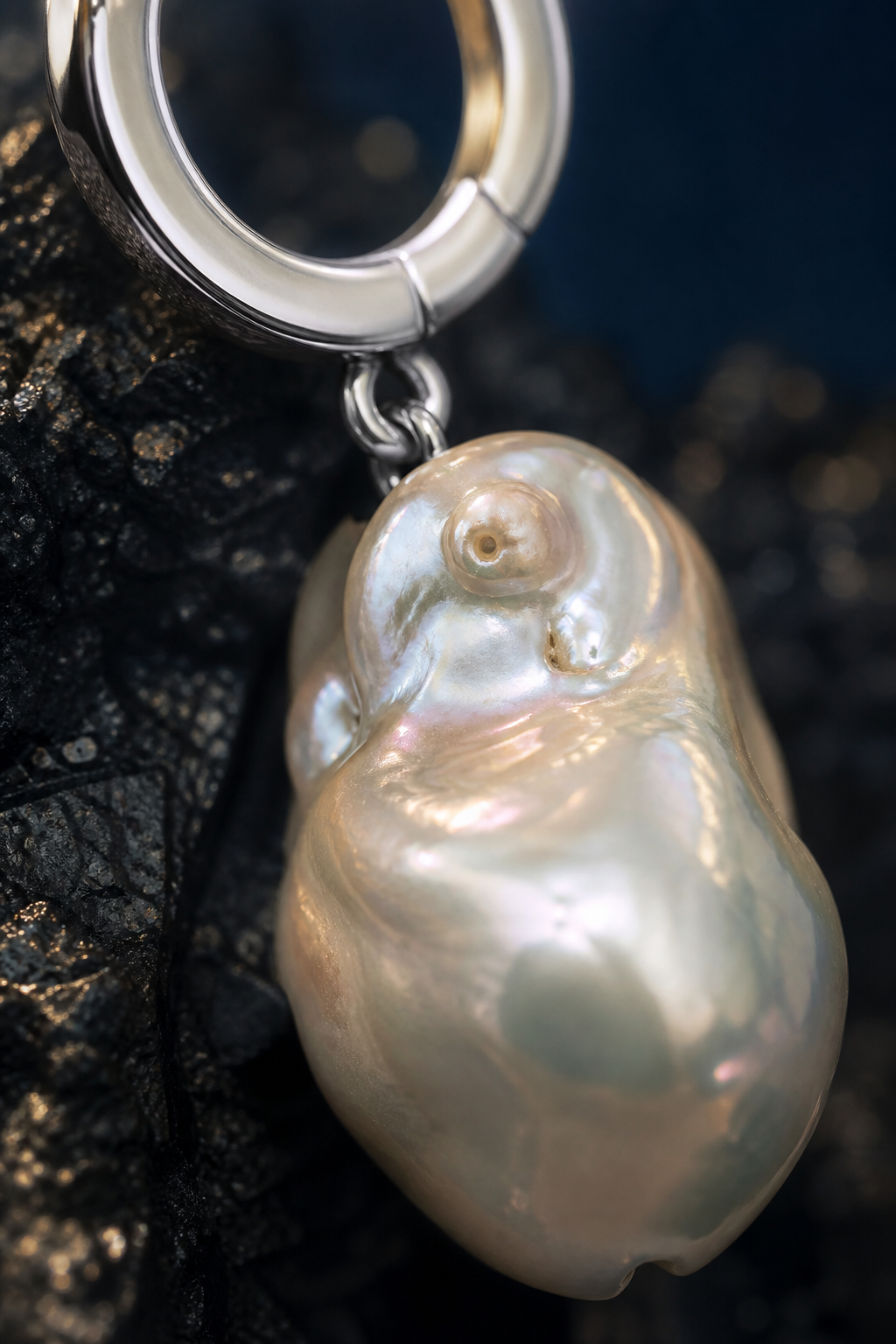 Moonfall Baroque Pearl Earrings crystal texture close-up