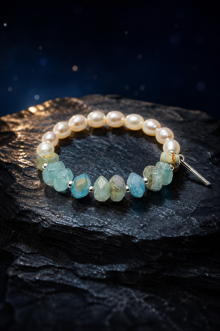 Moonglow Blue Pearl Bracelet side or closure detail