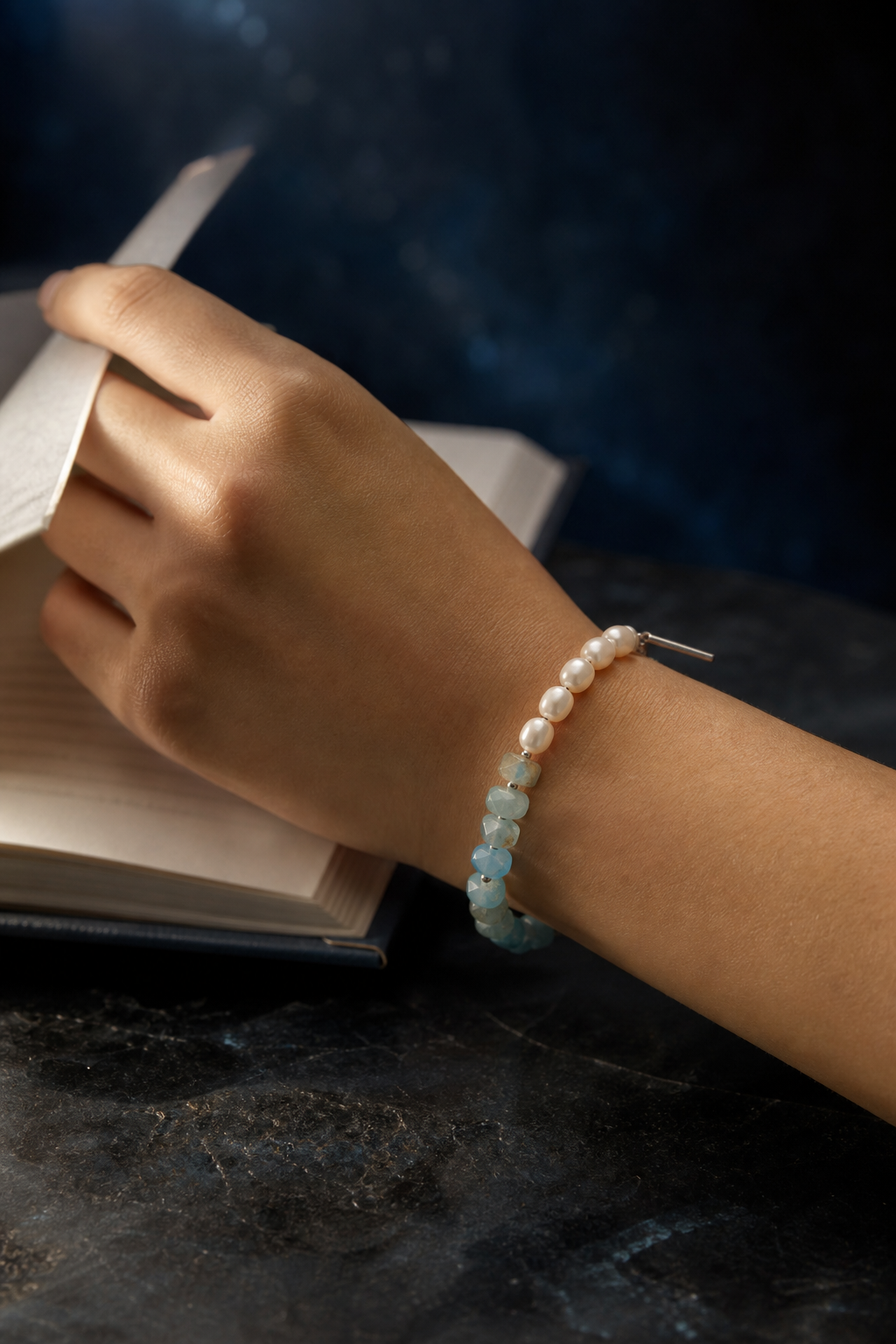 Moonglow Blue Pearl Bracelet lifestyle ritual context