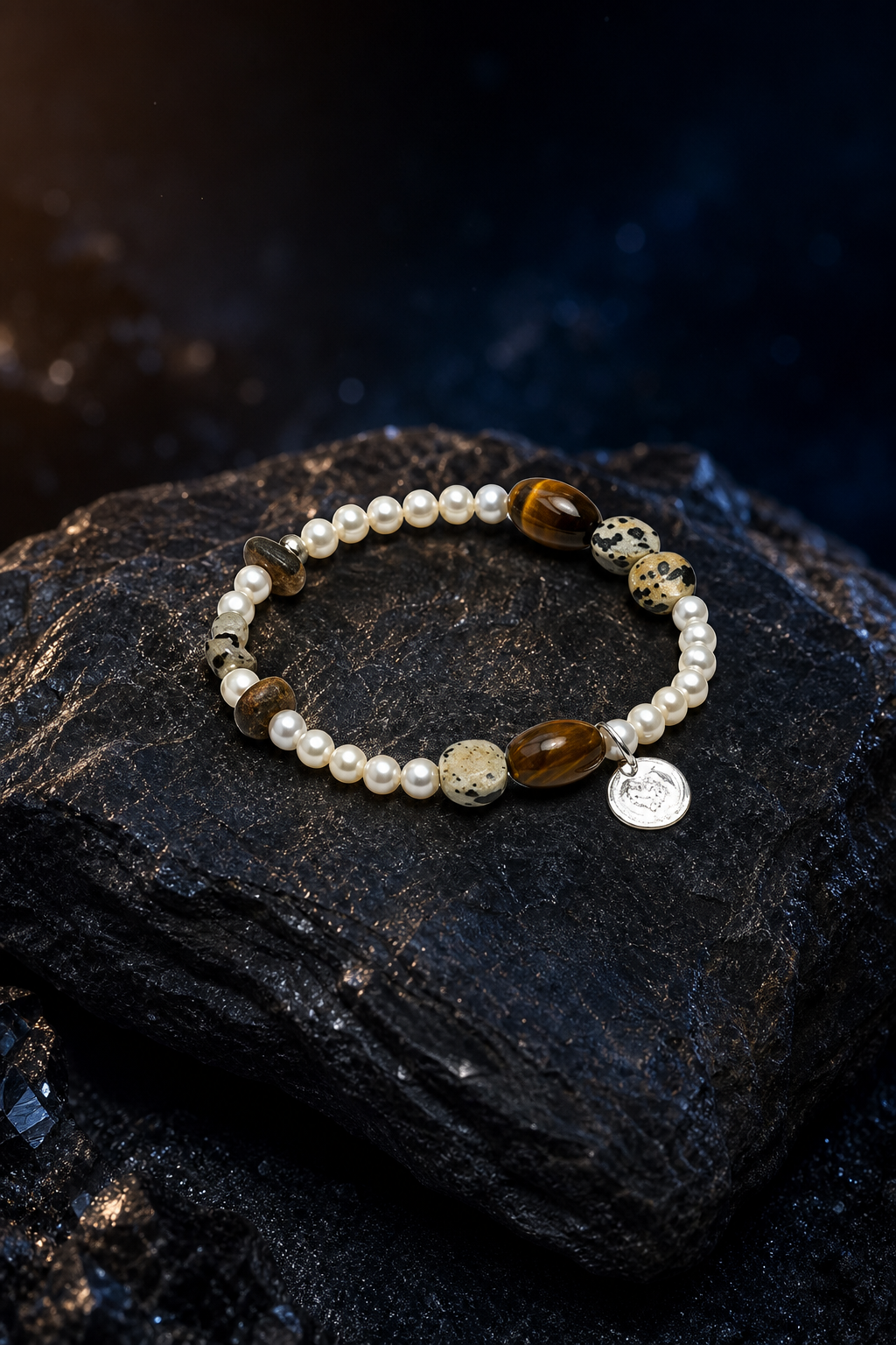 Moonmark Tiger's Eye Pearl Bracelet angled three-quarter product view