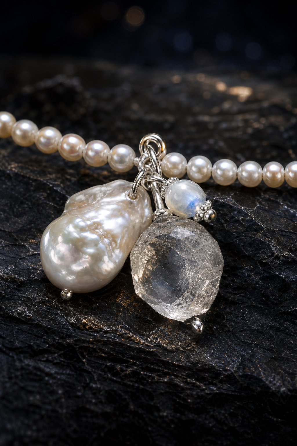 Moonveil Gourd Necklace crystal texture close-up
