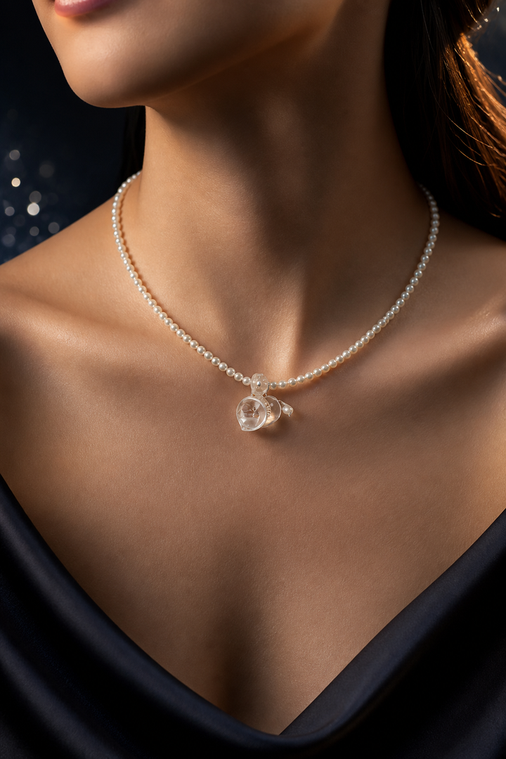 Moonveil Gourd Necklace faceless model close-up