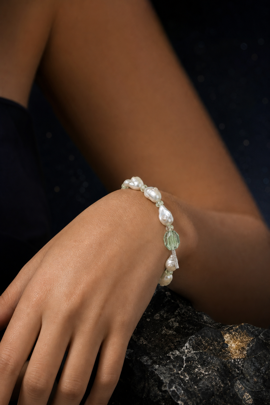 Moss Tide Prehnite Pearl Bracelet lifestyle ritual context
