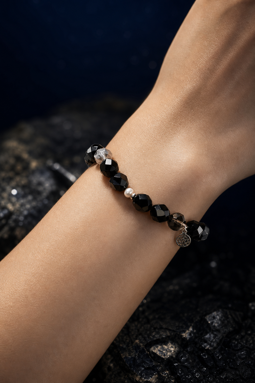 Night Current Agate Quartz Bracelet faceless model close-up
