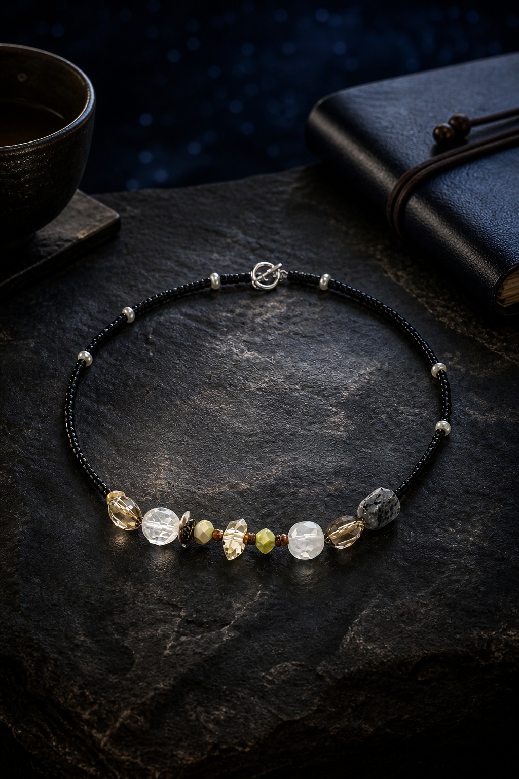 Nightguard Smoky Quartz Necklace styled for daily wear, travel, work desk ritual use