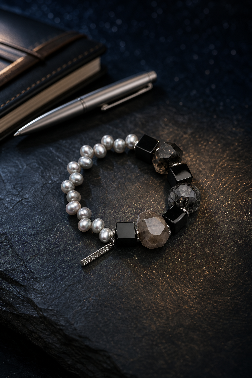 Obsidian Current Bracelet styled for daily wear, travel, work desk ritual use