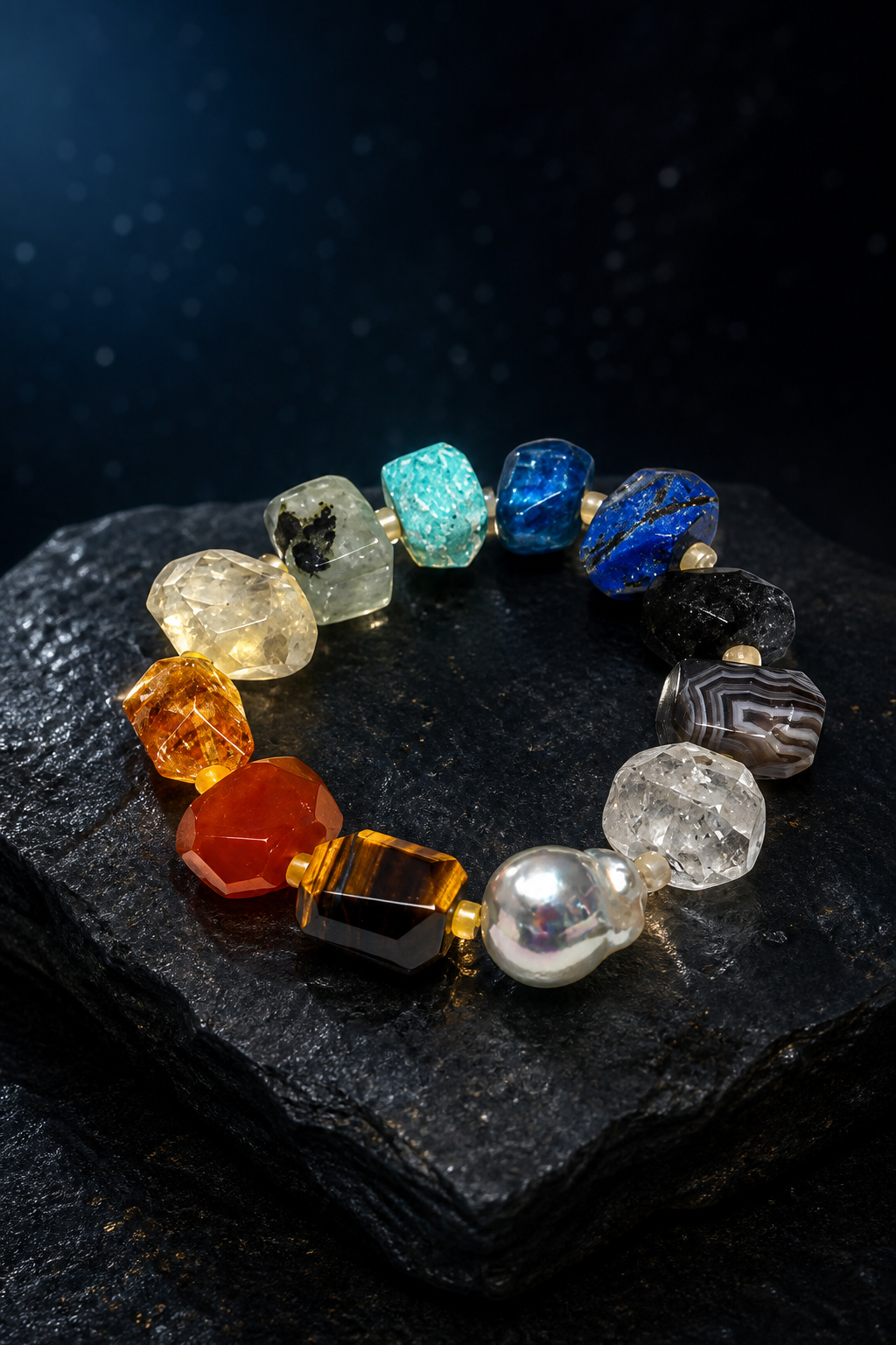 Prism Current Gem Bracelet front view on a dark atmospheric backdrop