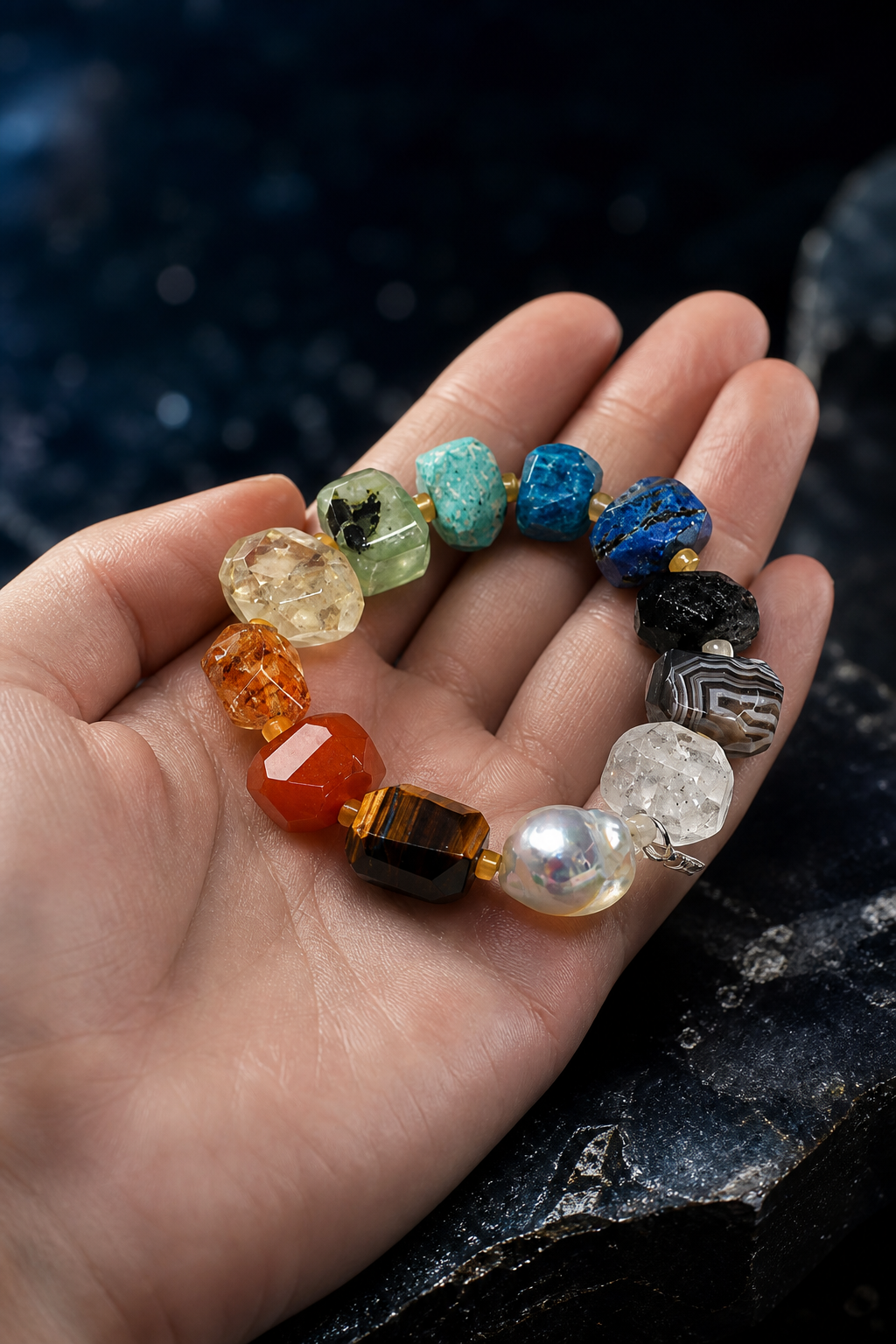Prism Current Gem Bracelet shown in hand for scale