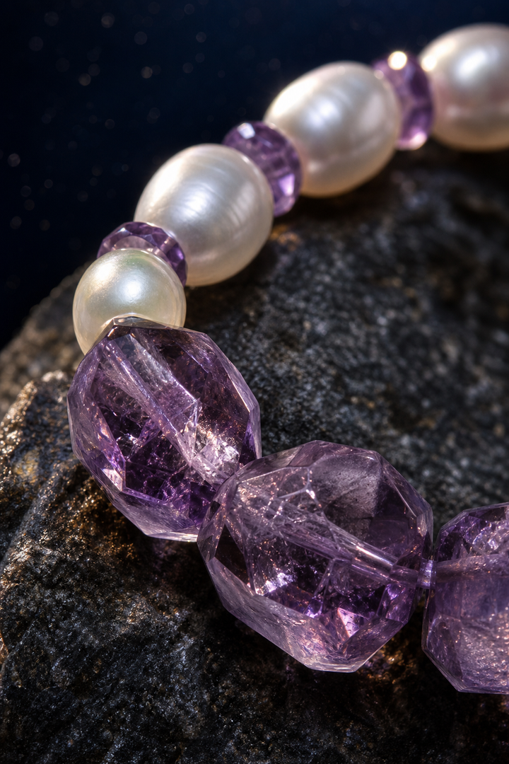 Purple Water Amethyst Bracelet crystal texture close-up