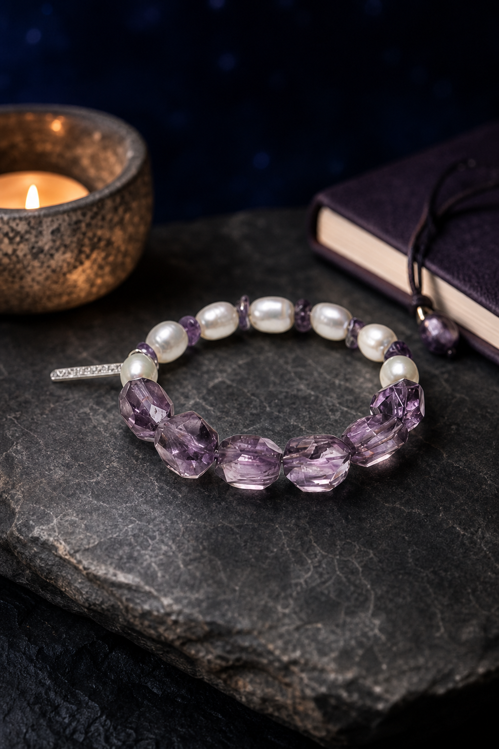 Purple Water Amethyst Bracelet styled for daily wear, meditation, work desk ritual use