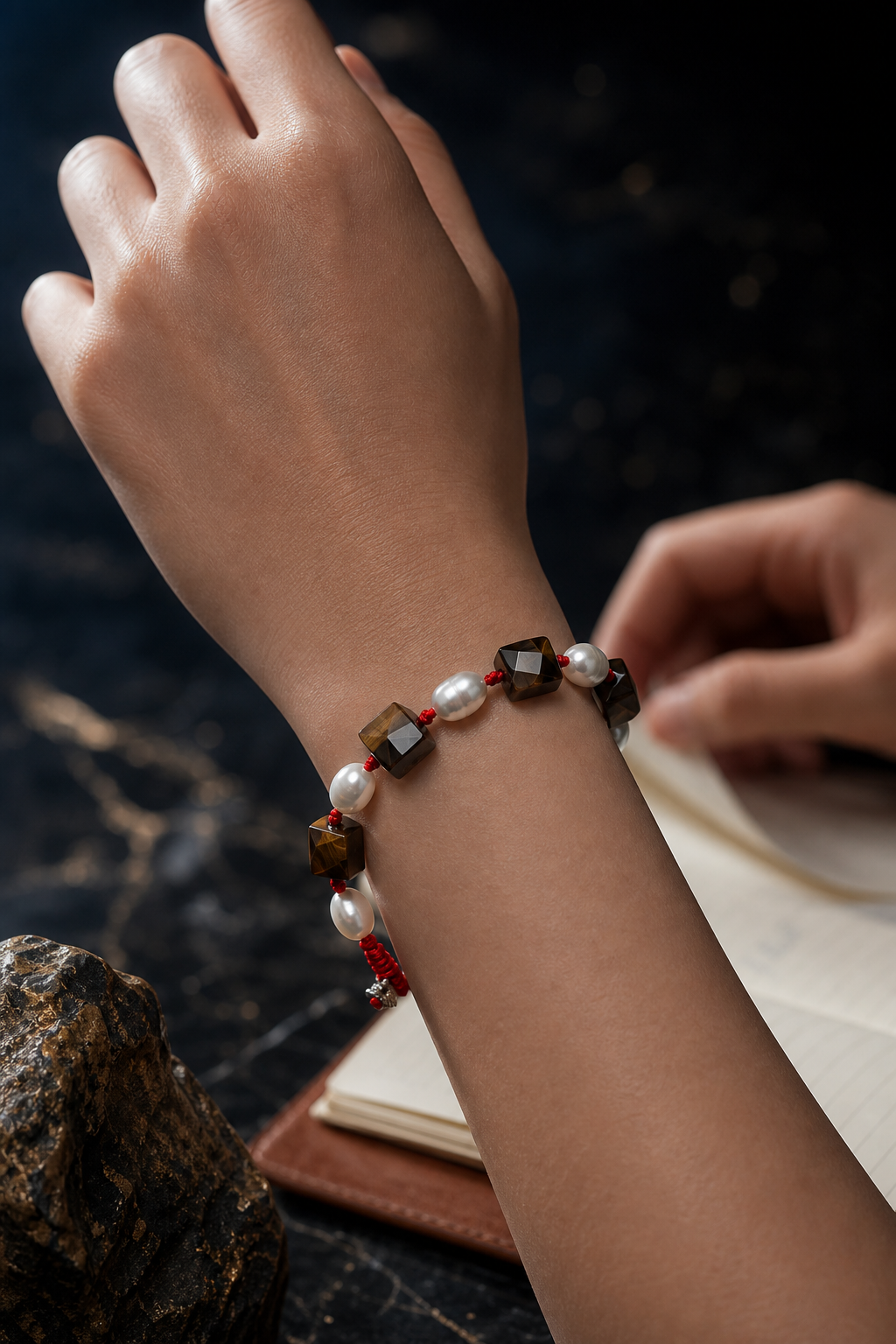 Red Cord Tiger's Eye Pearl Bracelet lifestyle ritual context