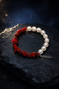 Red Current Baroque Pearl Bracelet front view on a dark atmospheric backdrop