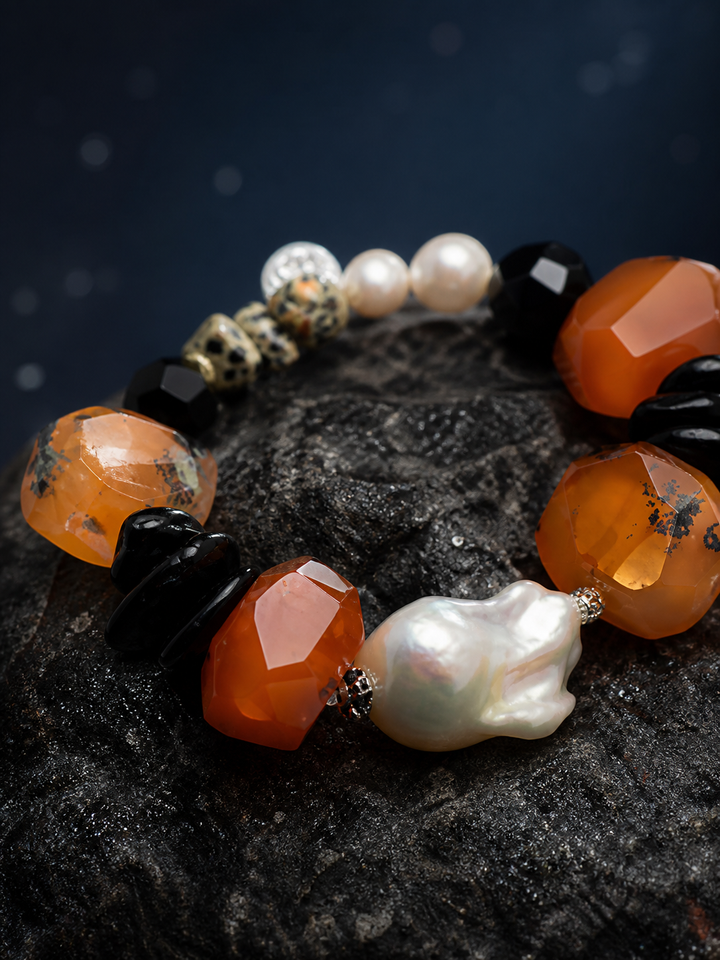 Red Tide Baroque Pearl Bracelet crystal texture close-up
