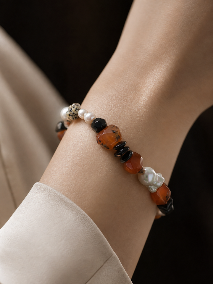 Red Tide Baroque Pearl Bracelet faceless model close-up