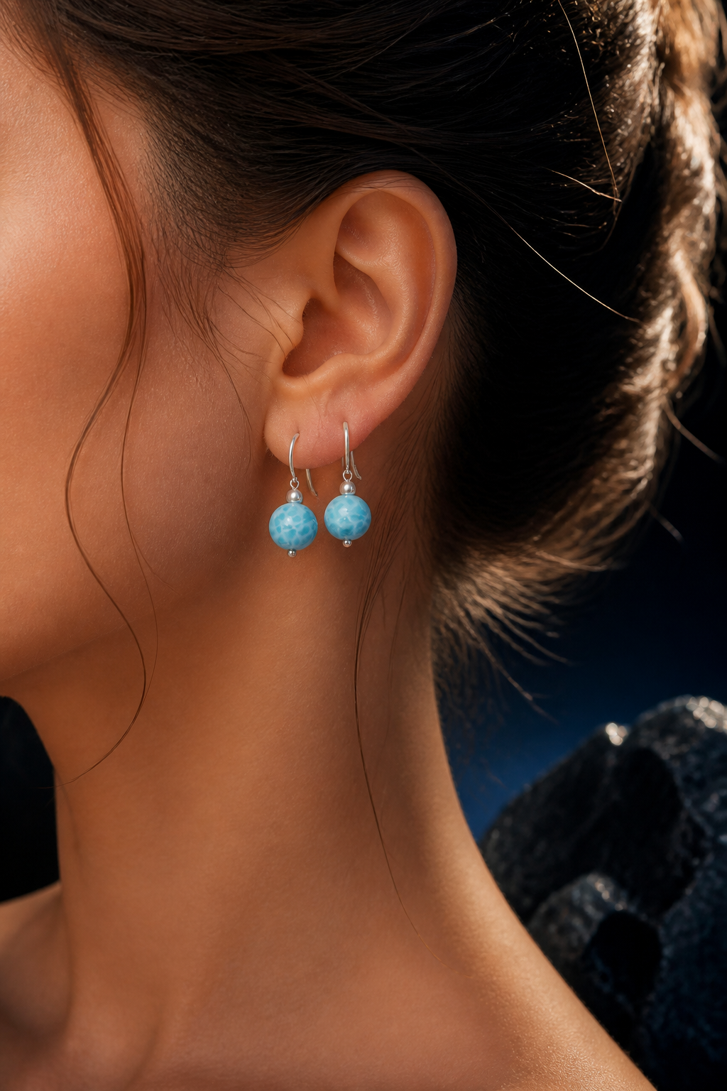 Ripple Light Larimar Earrings (3.3 cm) faceless model close-up